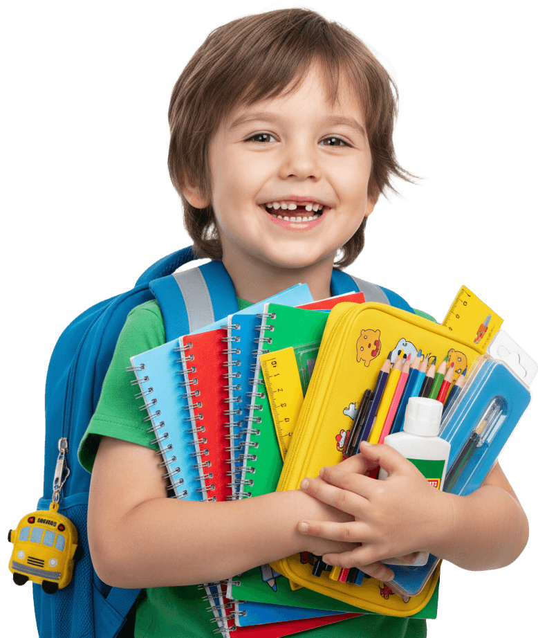 Ребенок с школьными принадлежностями